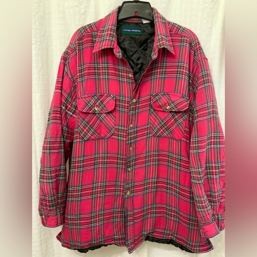 Vintage Quilted Flannel Shirt Woodland Mens XL Red Long Sleeve Colors Unlimited